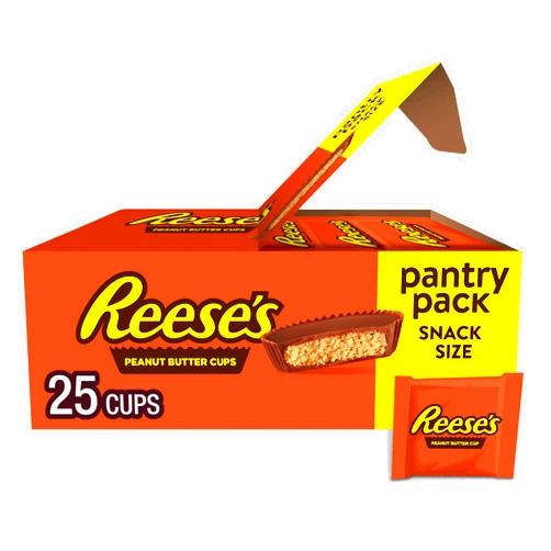REESE'S Milk Chocolate Snack Size Peanut Butter Cups, Candy Pantry Pack, 13.75 oz (25 Pieces)