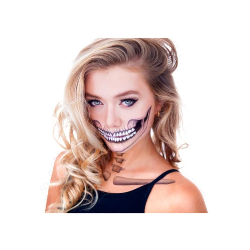 TattooCrew 2 x Classic Skull Temporary Tattoo Halloween Costume for Men and Women, Adult, Face Sticker