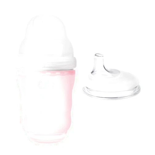 Olababy Gentle Bottle (8oz, Rose) + Soft Spout/Sippy Lid Transitional Bundle