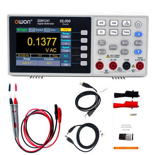 OWON XDM1241 Portable Digital Multimeter,3.5in Desktop Digital Multimeters, 55000 Counts LCD True RMS Temperature Tester Meter for Instruments and Laboratories, Factories