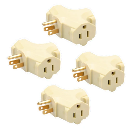 QNECS 3 Outlet Wall Extender Adapter [T-Shaped] By QNECS- UL Listed 3 Prong Grounded Plug Power Tap- 5A, 125v, 1875W- Heavy Duty Multi Outlet Wall Plug Extender- Power Outlet Splitter [4-Pack, Beige]