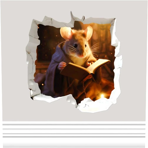 Worldcloudprint Mouse Reading Book in Mouse Hole - Mouse Hole 3D Wall Cartoon Decal, Kidsroom, Classroom, Home, Bedroom, Livingroom, Bookcase, Size - 5 X 5 Inches
