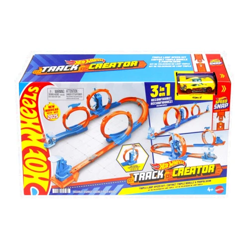 Hot Wheels Toy Car Track Set, Triple Loop Pack & 1:64 Scale Vehicle, Track-Building Components with 3 Loops, Speed Snap Tracks & Adapters