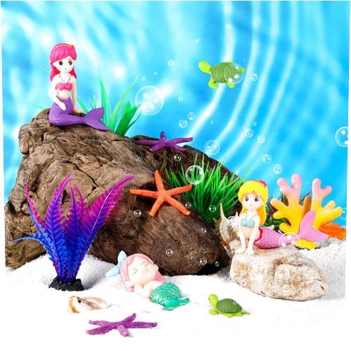 Jetec Aquarium Fish Tank Mermaid Ornament Miniature Mermaid Figurines with Simulated Seaweed for DIY Craft Aquarium Fish Tank Desk Accessories Decoration