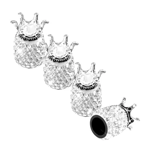XJVSS 4 PCS Valve Stem Caps, Crystal Rhinestone Crown Auto Stem Air Caps, Attractive Dustproof Zinc Alloy Tire Valve Cover for Cars Trucks SUVs, Universal Car Accessories (White)