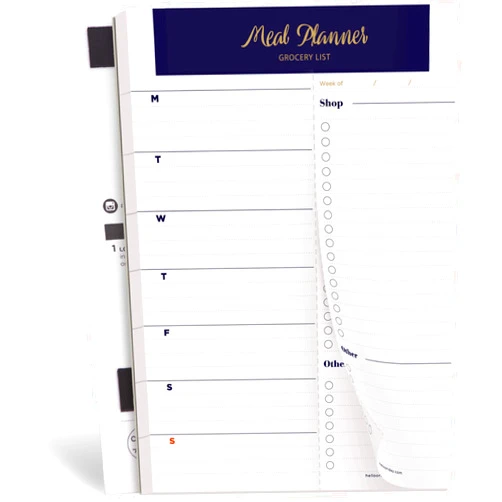 Oriday Weekly Magnetic Meal Planner Notepad with Tear Off Perforated Grocery Shopping List Menu List for Your Fridge - 52 Sheets (Navy Blue 6