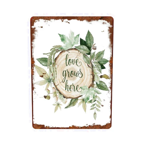 Graman Love Grows Here Vintage Tin Sign Quote Rustic Home Sign Nursery Wall Sign Decor Metal Decor Fun Decorative Sign for Home 8x5.5 Inch