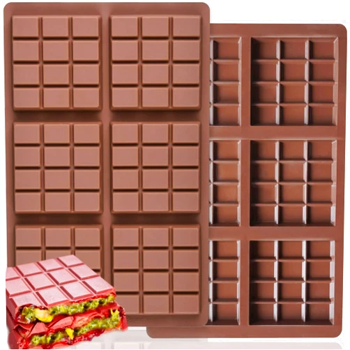 HKNMTT Square Chocolate Bar Molds Silicone, 6 Cavity Deep Bar Molds for Candy Bar Nut Bar Cute Pocket Size for Homemade DIY Filling Stuffed Bar Chocolate Maker Oven Safe Food Grade Non-Stick