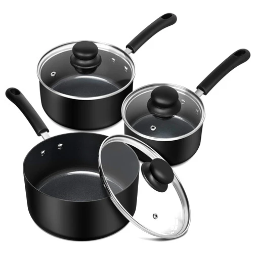 MICHELANGELO Nonstick Saucepan with Lid, Ceramic Sauce Pan Sets, Easy to Clean Sauce Pans, Multi-Purpose Cooking Pots, 1QT & 2QT & 3QT, Black