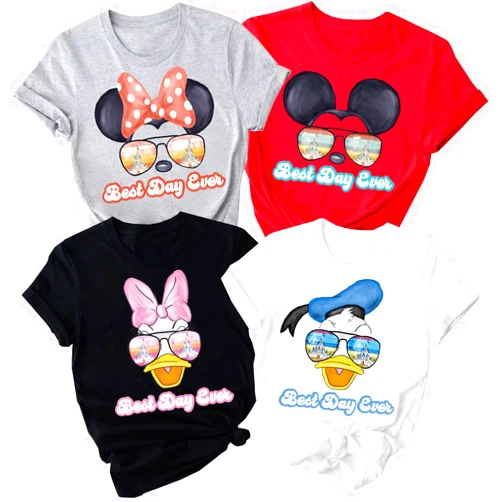 SNYCLOTHING Custom Family Sunglasses Matching Shirts, land 68 Character Options Shirt for Family Vacation, Mickey Minnie Couples T-Shirts, Personalized Castle Shirt