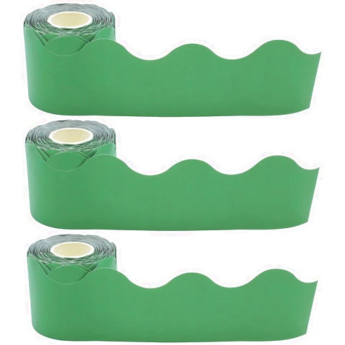 Teacher Created Resources Scalloped Rolled Border Trim, 2.1875-inch x 50', Green, Solid, 3/Pack (TCR8940-3)