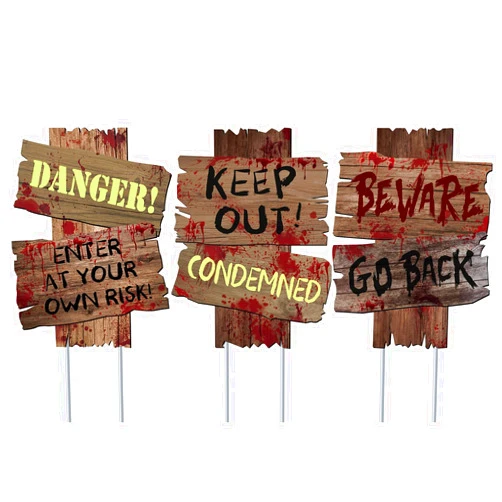 DazzyD GABOSS Halloween Decorations Beware Signs Yard Stakes Outdoor Creepy Assorted Warning Sign,Scary Zombie Theme Party Decor Supplies,3 Pieces,16.5