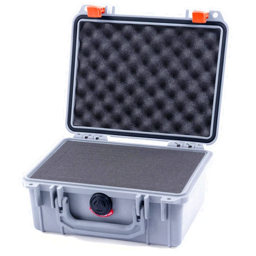 ColorCase Pelican 1150 Case, Silver with Orange Latches, Pick & Pluck Foam with Convolute Lid Foam
