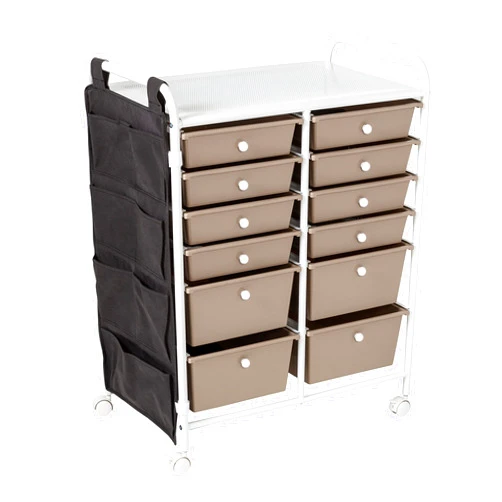 Honey-Can-Do Honey Can Do 12-Drawer Metal Rolling Storage Cart with Side Pockets CRT-09104 White