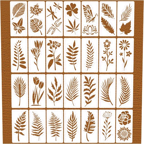 XQIGI 28 Pieces Stencils for Painting Leaves Plants Templates Flower Craft Stencil Reusable Plastic DIY Drawing Template Tropical Stencils for Paint on Wood Wall Rock Home Decor
