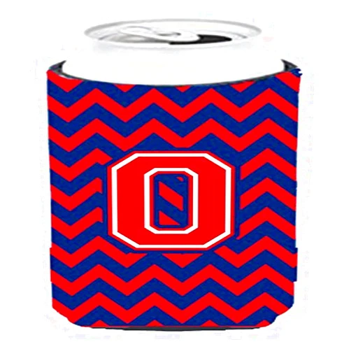 Caroline's Treasures CJ1054-OTBC Letter O Chevron Yale Blue and Crimson Tall Boy Hugger Can Cooler Sleeve Hugger Machine Washable Drink Sleeve Hugger Collapsible Insulator Beverage Insulated Holder