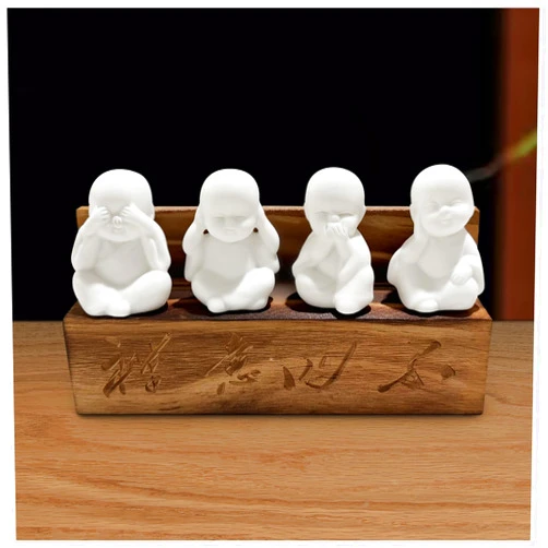 EHERDM 4PCS Cute Small Ceramic Monk Statues with Wooden Base Lively Baby Monk Statues Mini Buddha for Desktop Ornaments Collectible Figurines for Home Decor