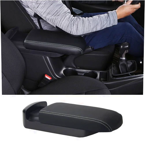 BOYUER for Toyota Corolla 2020-2026 Corolla Cross 2019-2025 Corolla Hatchback ABS Center Console Heighten and Lengthen Armrest Leather Pad Cover Interior Decoration Trim Accessories(WHITE STITCHES)