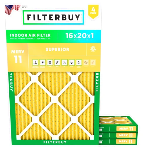 Filterbuy 16x20x1 Air Filter MERV 11 Allergen Defense (4-Pack), Pleated HVAC AC Furnace Air Filters Replacement (Actual Size: 15.50 x 19.50 x 0.75 Inches)