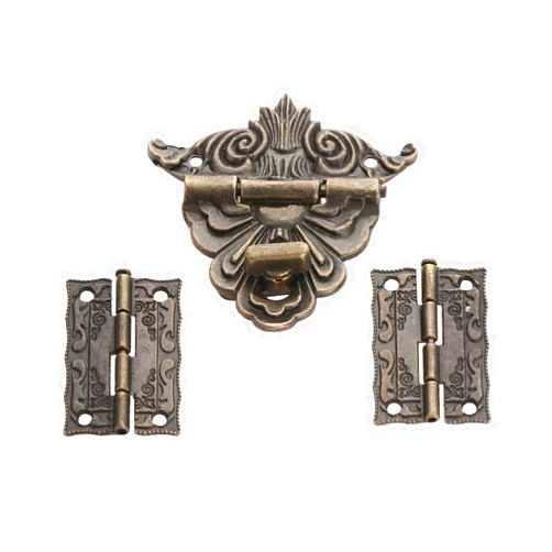 QASYKSLQ Cabinet Butt Hinge,Folding Door Hinges,2Pcs Antique Bronze Cabinet Hinges with Jewelry Wooden Box Toggle Hasp Latch Clasp Vintage Hardware Set Furniture Accessories