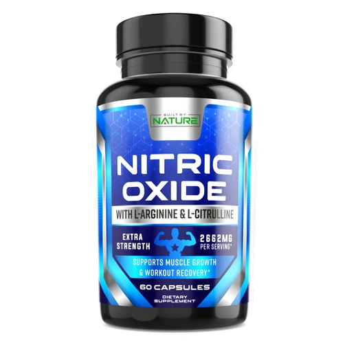 Built by Nature Nitric Oxide Supplement L Arginine Extra Strength - Citrulline Malate, AAKG, Beta Alanine - Premium Muscle Supporting Nitric Booster for Strength & Energy to Train Harder - 60 Capsules