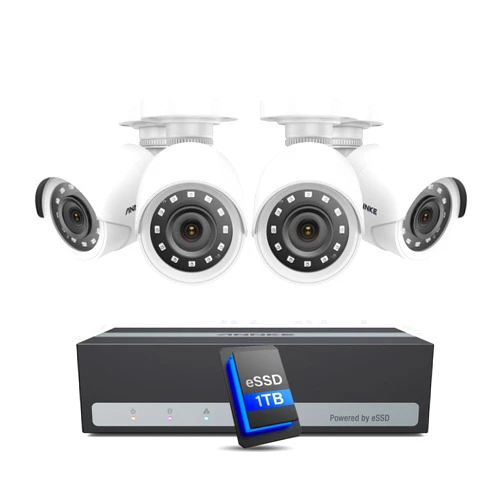 ANNKE Security Camera System, 3K Lite 5-in-1 H.265+ 8CH eDVR with 1TB eSSD and (4) 1080p (2MP) Weatherproof Surveillance Wired Cams, AI Human/Vehicle Detection, 100ft Night Vision, Email Alert