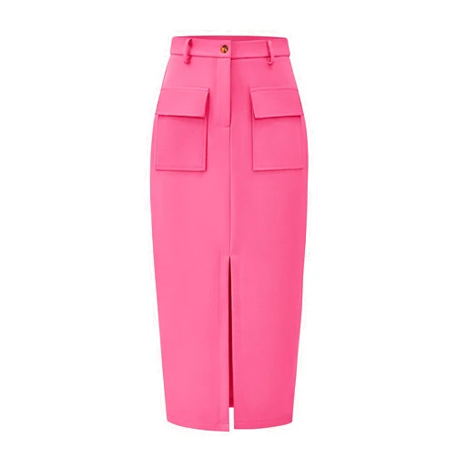 KIRUNDO Women High Waisted Cargo Midi Skirt Trendy Summer Fall Pencil Slit Dressy Casual Business Work Skirts with Pockets