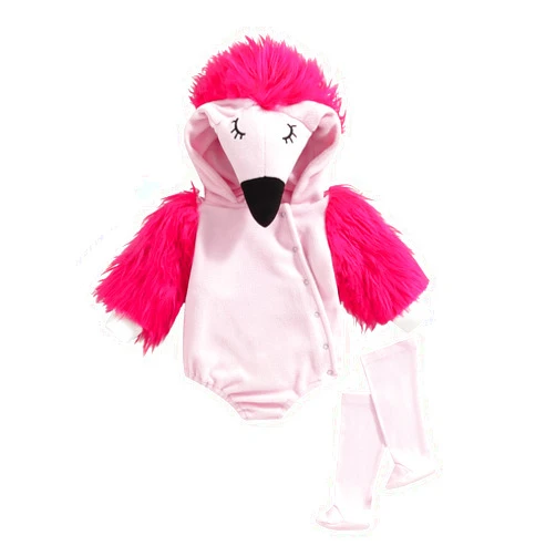 FEIBEL Baby Animal Costume Newborn Infant Halloween Outfit Cute Flamingo Long Sleeve Romper Matching Stockings Set