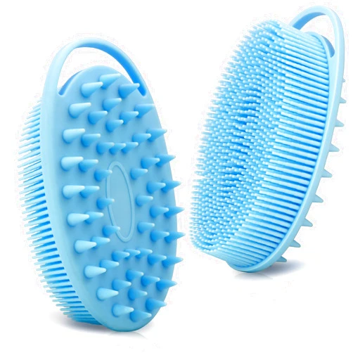 WETANG Upgrade 2 in 1 Bath and Shampoo Brush, Silicone Body Scrubber for Use in Shower, Exfoliating Body Brush, Premium Silicone Loofah, Head Scrubber, Scalp Massager/Brush, Easy to Clean (1PC Blue)