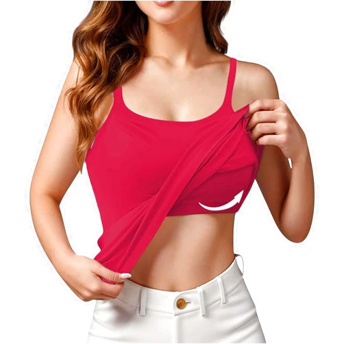 Generic Built in Bra Tank Tops for Women 2024 Summer Casual Adjustable Spaghetti Strap Camisole Plus Size Cotton Padded Workout Tops