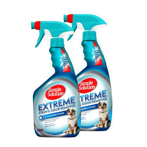 Simple Solution Extreme Pet Stain and Odor Eliminator Spray for Dogs & Cats, Enzyme Cleaner With 3X Pro-Bacteria Cleaning Power- Strong Urine Pee & Poop Carpet & Floor Stain Remover, 32 oz (Pack of 2)