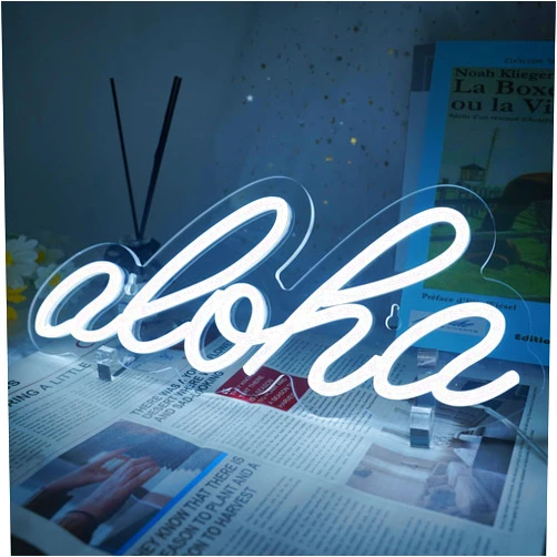 JIURUIFFC Aloha Neon Light Aloha White Neon Sign for Wall Decor - 14.9