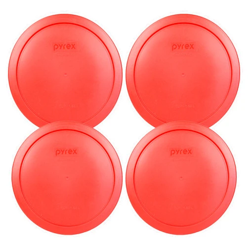 Pyrex Bundle - 4 Items: 7402-PC 6/7-Cup Red Plastic Food Storage Lids Made in the USA