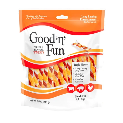 GOOD 'N' FUN Good'n'Fun Triple Flavored Rawhide Twists For Dogs, 35 Count