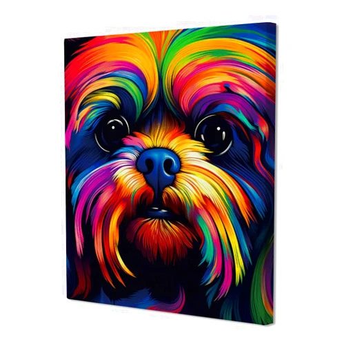 JENWLL Dog Canvas Print Shih Tzu Hanging Wall Art Funny Pet Oil Painting Home Decor Poster Print 12 x 16 Inch (Wrapped Canvas), Style 4