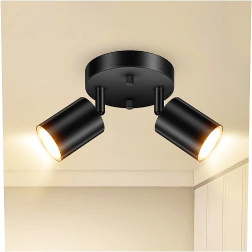 BoostArea LED 2 Light Track Lighting Kit, LED Track Lighting Fixtures, Black Round Ceiling Spot Lighting, Flexibly Rotatable Light Head for Kitchen, Living Room, Bedroom, GU10 Bulb Not Included