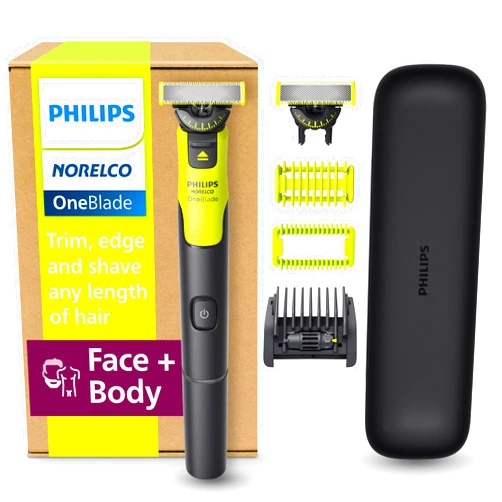 Norelco Philips Norelco OneBlade 360 with Connectivity Hybrid Face + Body, Electric Beard Trimmer, Shaver and Body Groomer Kit with 360 Blade Tech, 1x360 Blade, 5-in-1 Comb, Travel Case, Model QP4631/90