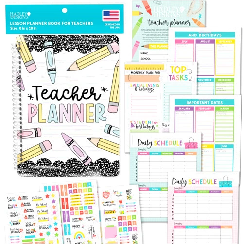 Hadley Designs Teacher Planner 2026-2027 – Undated Teacher Planners, Homeschool Lesson Planner Book for Teachers Must Haves, Lesson Plan Book For Teachers Classroom Supplies & Appreciation Gifts