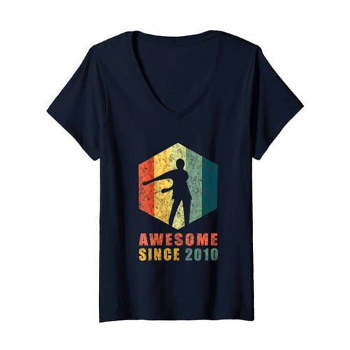 WeTheFounders Womens Awesome Since 2010 Vintage Floss T-Shirts 9th Birthday Gift V-Neck T-Shirt
