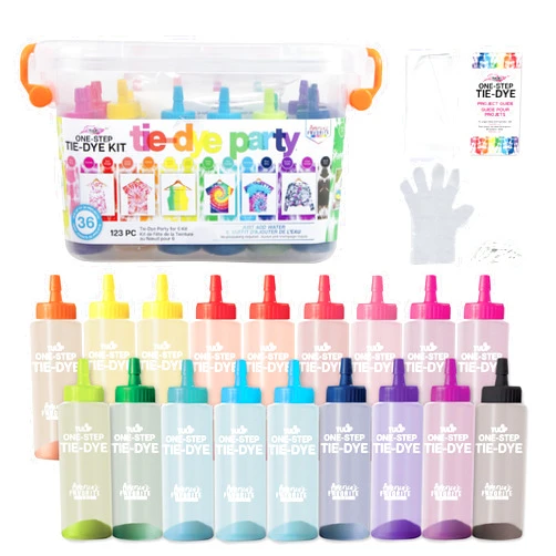 Tulip One-Step Tie-Dye Party, 18 Pre-Filled Bottles, Creative Group Activity, All-in-1 Fashion Design Kit, 1 Pack, Rainbow