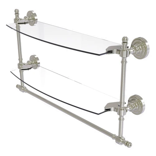 Allied Brass RD-34TB/18-SN Retro Dot Collection 18 Inch Two Tiered Glass Integrated Towel Bar Shelf, Satin Nickel