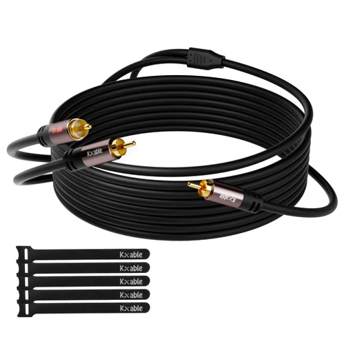 Kxable RCA Y-Adapter Splitter Cable 50 Feet, 1 RCA Male to 2 RCA Male Stereo Audio Subwoofer Cable, Bi-Directional, for Home Theater, Hi-Fi System, Amplifier, Speaker, 24K Gold Plated, OD:5.0MM
