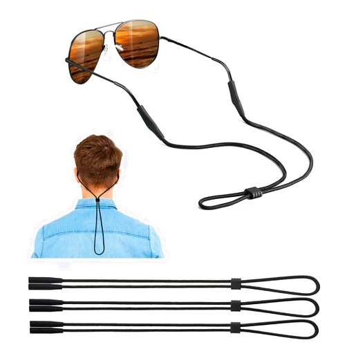BANSTLE Eyeglasses Holder Strap - 3 Pcs Adjustable Eyewear String Lanyard Retainer - Sunglasses Strap for Men, Women and Kids - Eyeglass Holders Around Neck - Black