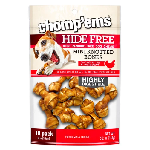 CHOMP 'EMS Chicken Hide Free Dog Chews - Rawhide Free Dog Treats - No Hide Alternative Chew Treat for All Life Stages, Bone, 2