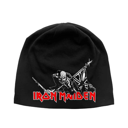 Iron Maiden Beanie Hat Cap The Trooper Classic Logo Official Black Jersey Print Size One Size