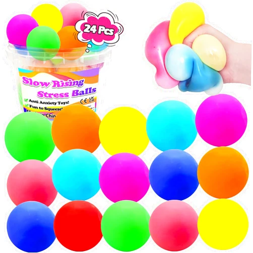 SUNPROUND Slow Rising Stress Balls, 24Pcs Squeeze Balls Bulk, Squishy Sensory Fidget Toys for Stress Relief ADHD, Classroom Prizes, Party Favors, Goodie Bag Stuffers, Birthday Gift