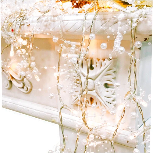 TURNMEON 10 Ft 30 LED Christmas Garland with Lights Timer Lighted Beaded Garland Christmas String Lights Battery Operated Lighted Christmas Garland Xmas Garland Decor for Home Mantle Fireplace Table