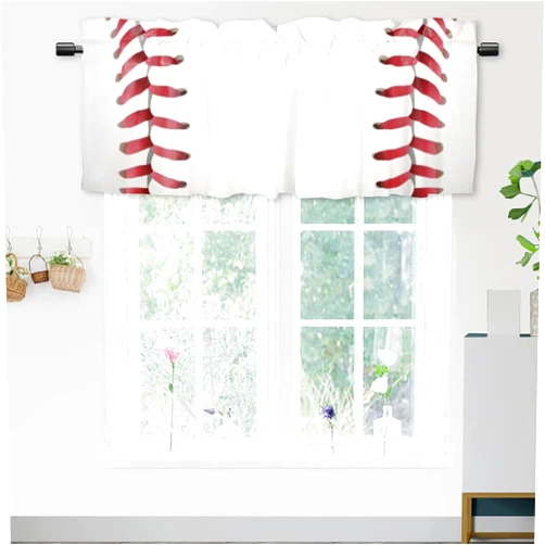 XING7DAY Curtain Valance for Kitchen Windows Sports Baseball Valance Curtains for Bathroom Bedroom Cafe Living Room,Sports Balls Print Art Rod Pocket Decor Short Window Curtain 1 Panel, 54x18 Inch