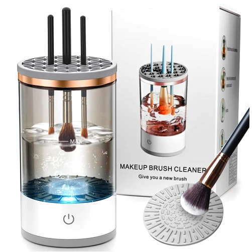 Korintin Electric Makeup Brush Cleaner Machine, USB Make up Brush Cleaner, Portable Electric Makeup Brush Cleaner, Makeup Brush Cleaner Machine with Makeup Brush Cleaner Mat (Transparent)