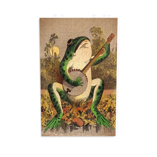 Labbe Frog Playing Banjo in Moonlight Modern Poster Art Paintings on Canvas for Home Room Office Wall Decoration 12x18inch(30x45cm)